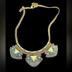 Silpada KR Posy Fringe Bib Leather Brass Swarovski Crystal necklace